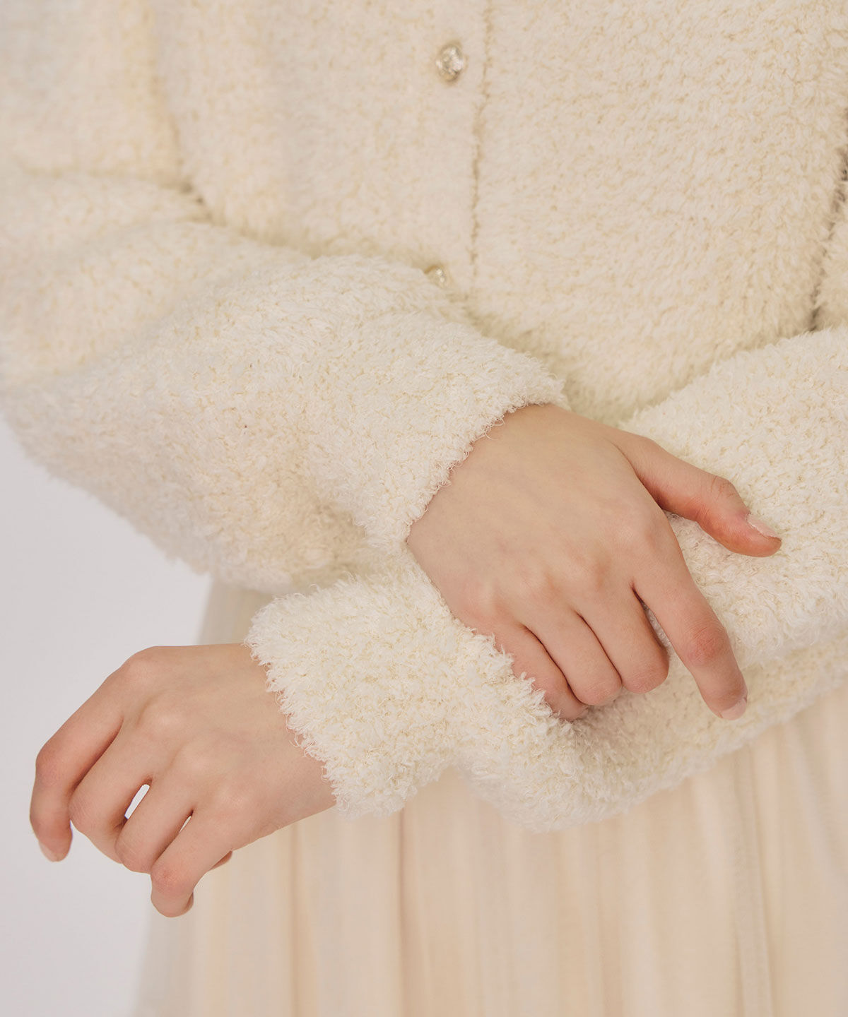 REDYAZEL「フラッフィブークレシャギーニットカーディガン」|カーディガン|