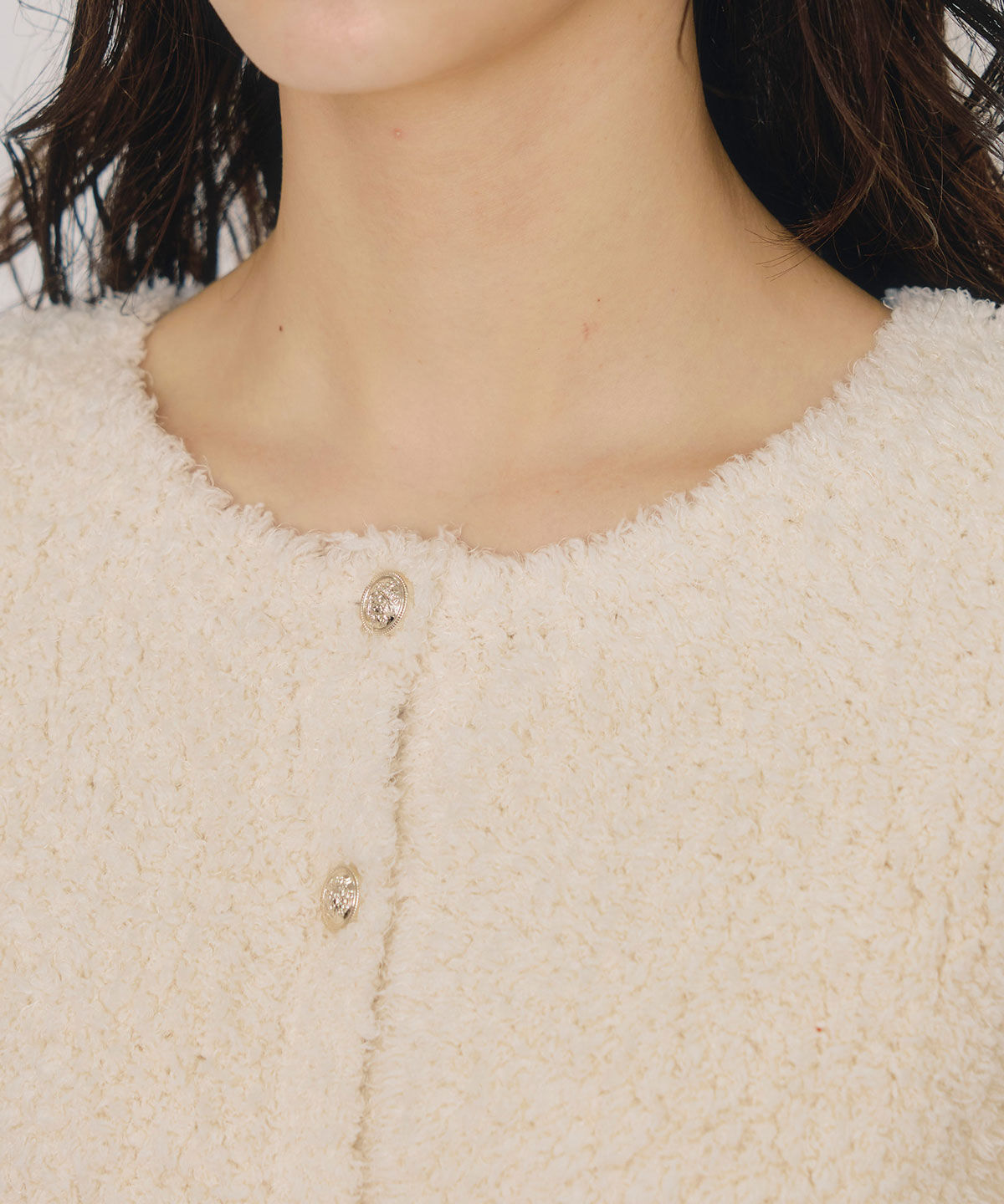 REDYAZEL「フラッフィブークレシャギーニットカーディガン」|カーディガン|