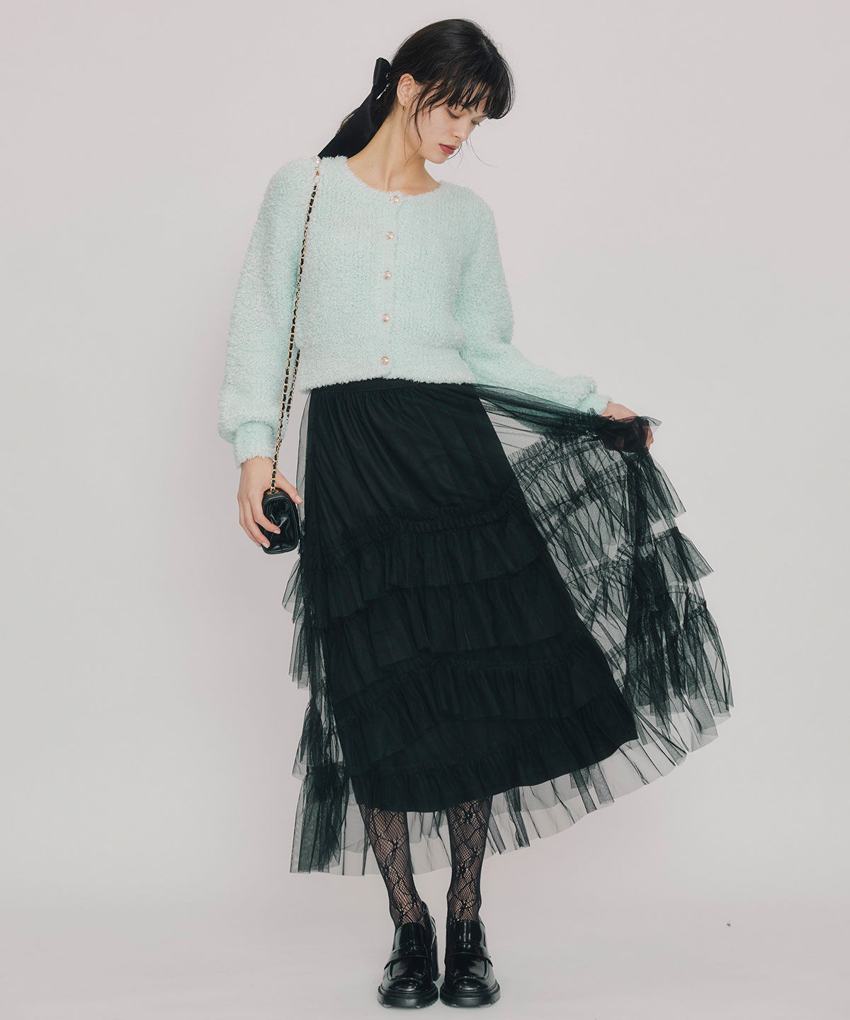 REDYAZEL「フラッフィブークレシャギーニットカーディガン」|カーディガン|