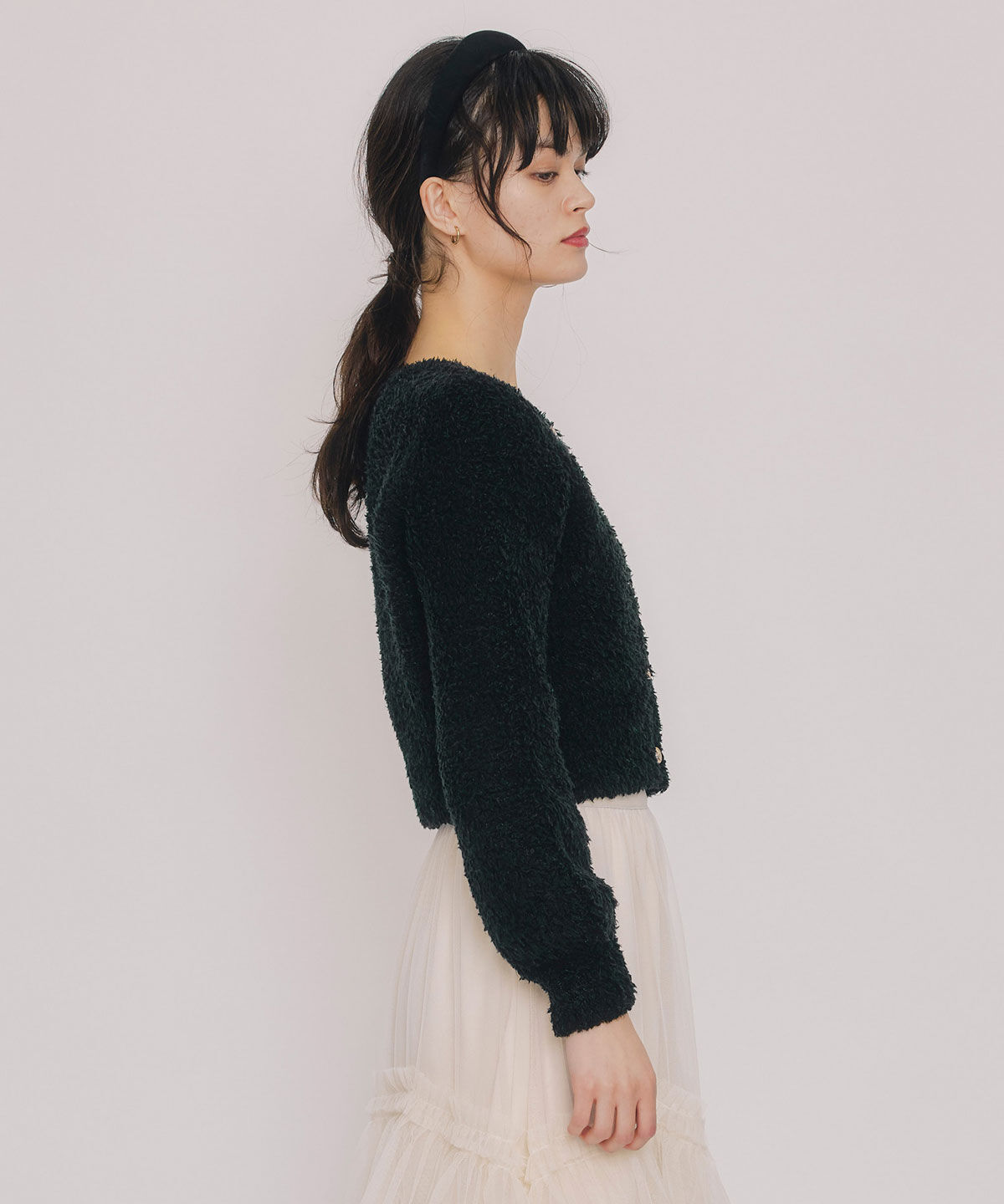 REDYAZEL「フラッフィブークレシャギーニットカーディガン」|カーディガン|