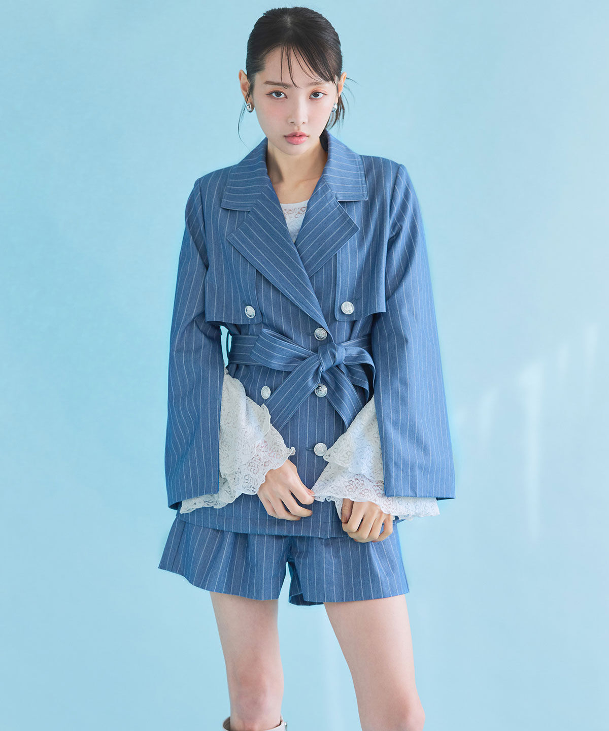 REDYAZEL「ベーシックタックショートパンツ」|キュロット|Navy/borderｽﾄﾗｲﾌﾟ