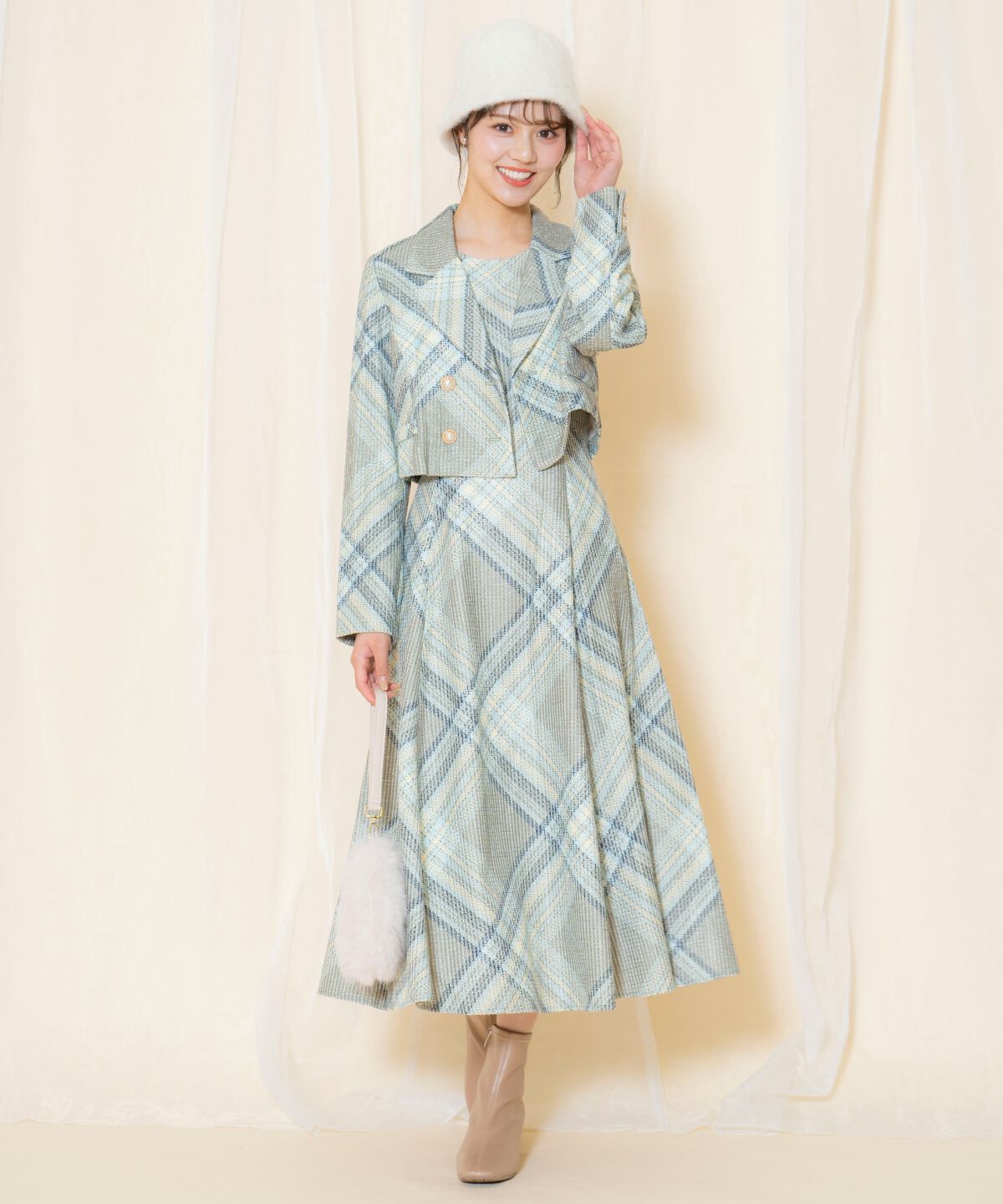 WILLSELECTION「ツイードチェックノースリーブワンピース」|ワンピース|