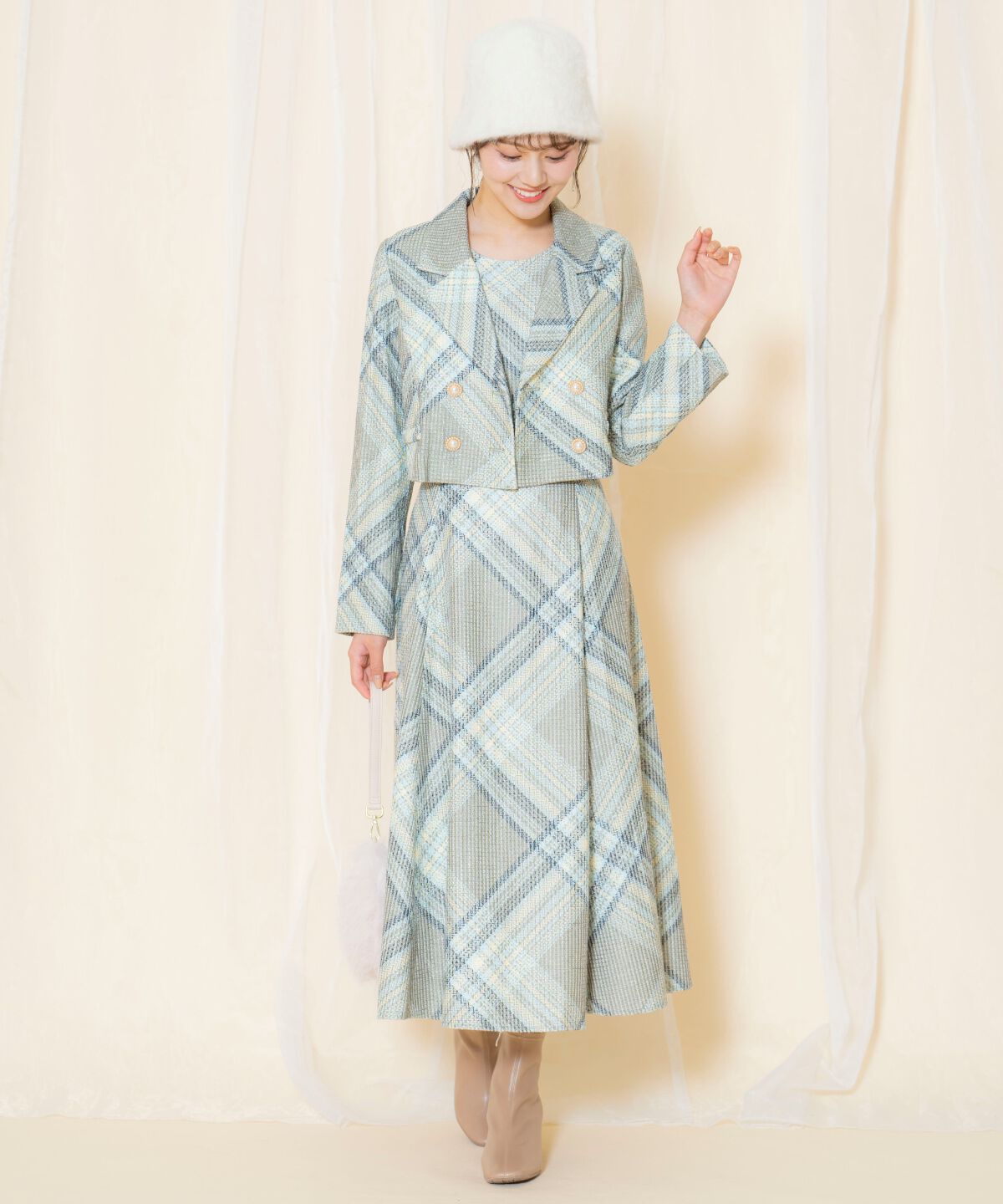 WILLSELECTION「ツイードチェックノースリーブワンピース」|ワンピース|