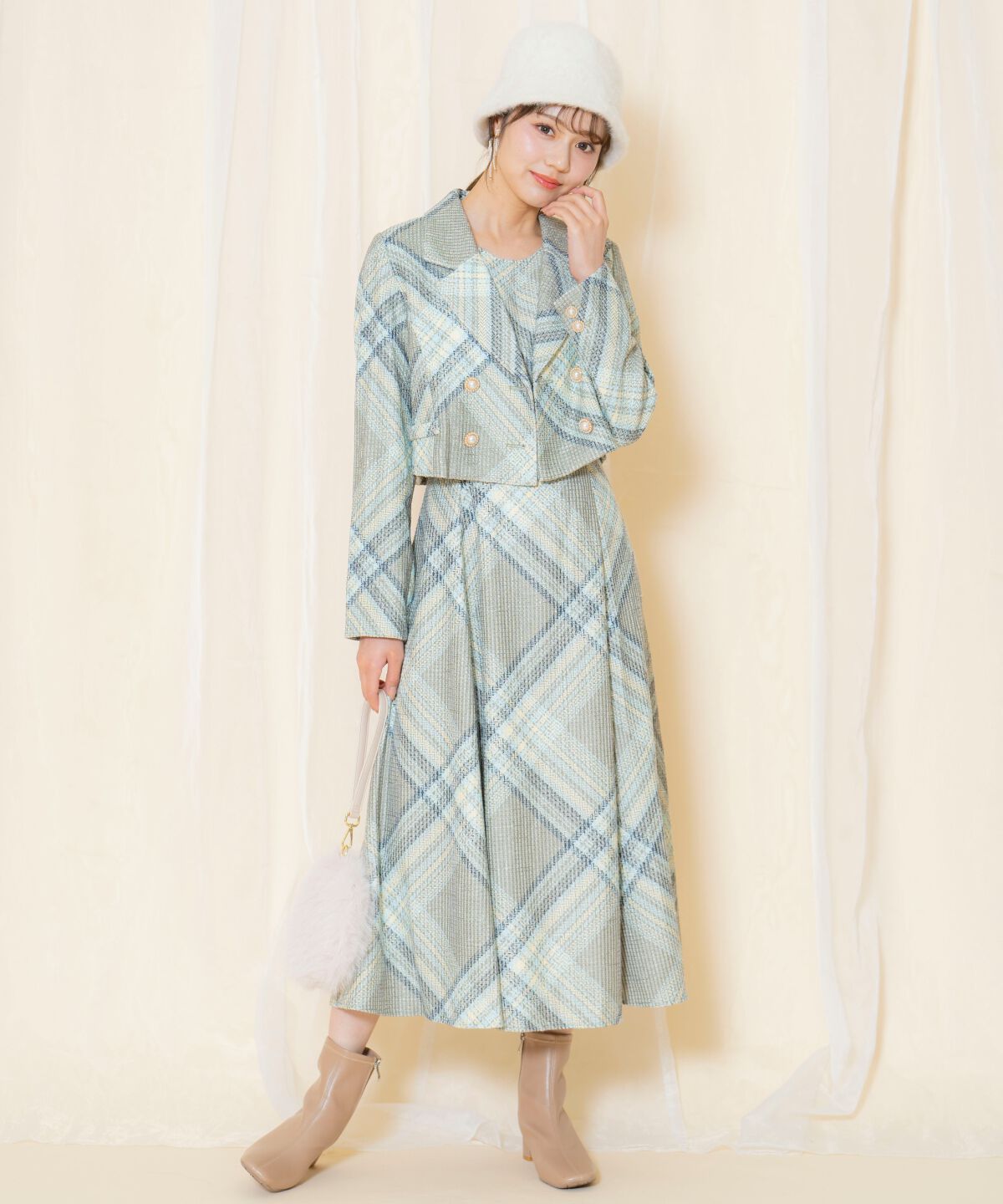 WILLSELECTION「ツイードチェックノースリーブワンピース」|ワンピース|