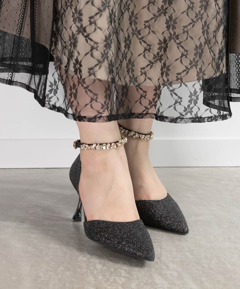  「2WAY グリッターストラップパンプス」|パンプス|ブラック