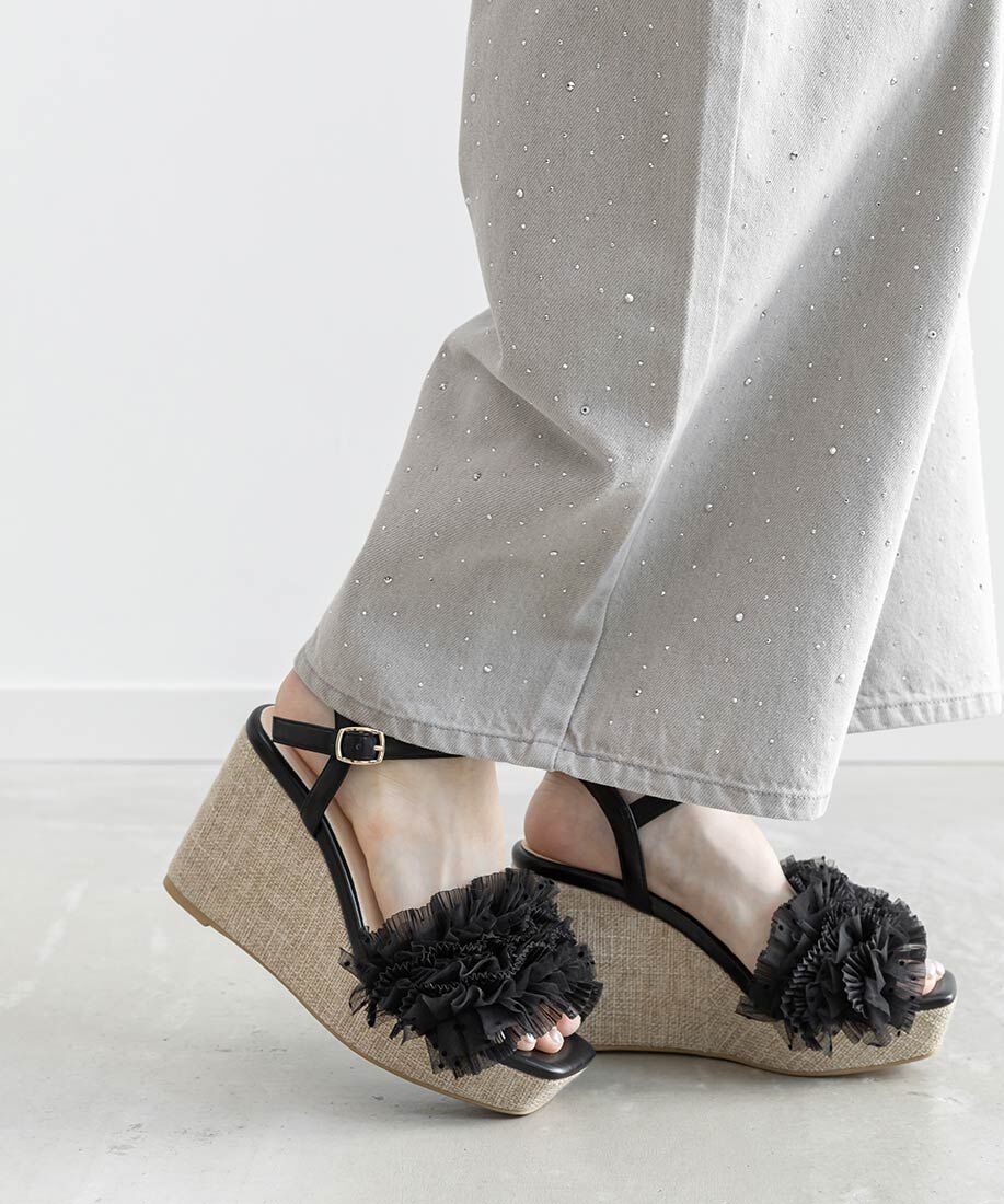  「ボリュームチュールウェッジサンダル」|サンダル|