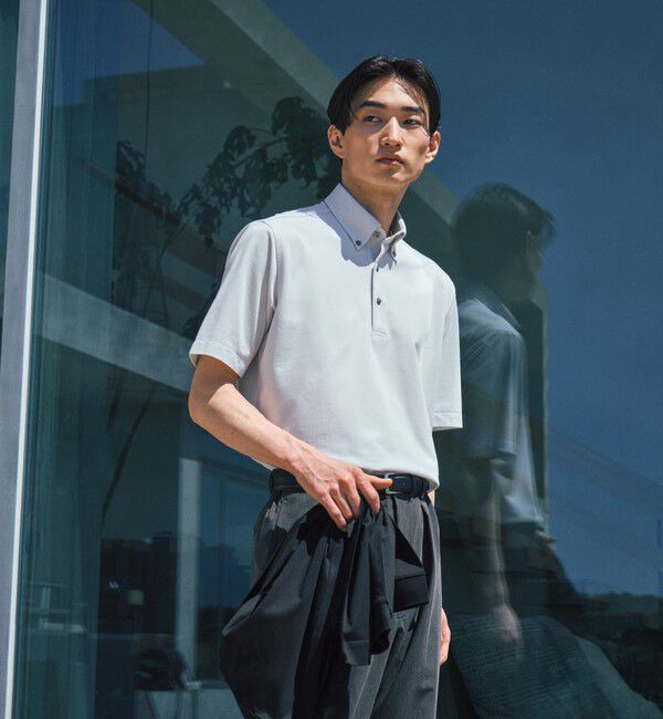 UNITED ARROWS green label relaxing「DUADRY CLEAN バーズアイ ボタンダウン ポロシャツ -吸水速乾・抗菌-」|ポロシャツ|LT.GRAY