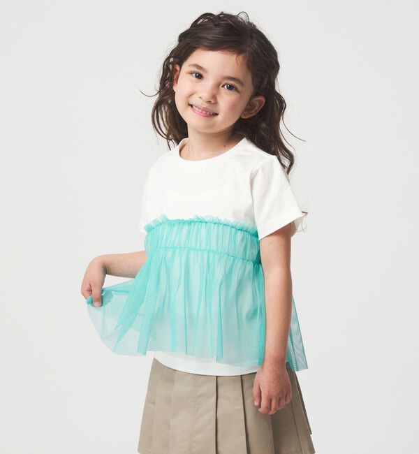 UNITED ARROWS green label relaxing「【スタメンシリーズ】チュールドッキング Tシャツ / キッズ  100cm-160cm UVカット 接触冷感  吸水速乾」|Tシャツ・カットソー|