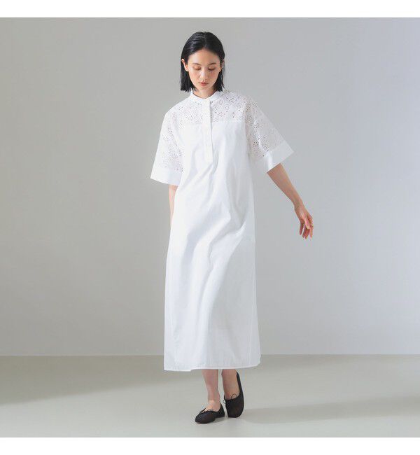 Demi-Luxe BEAMS 「TICCA / レース ハーフスリーブ シャツワンピース」|ワンピース|WHITE