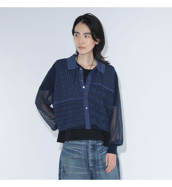 BEAMSBOY「maturely / オープン ワーク レイヤード カーディガン」|ニット・セーター|NAVY