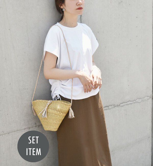 quaranciel「quaranciel:〈洗濯機可能〉アイライン スカート &times; フレンチ TEE セット」|タイト|ホワイト