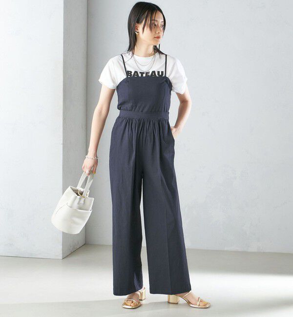 SHIPS for women「〈手洗い可能〉ストレッチ リネン ベアトップ サロペット」|ワンピース|
