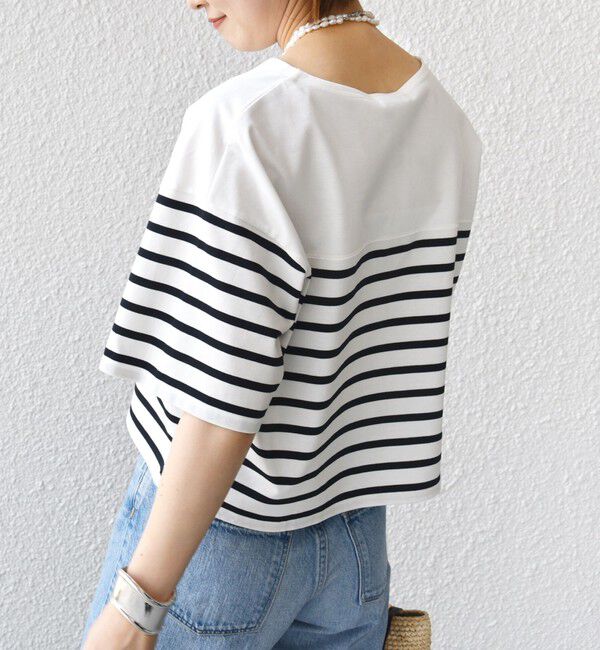 SHIPS for women「〈手洗い可能〉オーガニック 綿 ボーダー ショート スリーブ」|Tシャツ・カットソー|