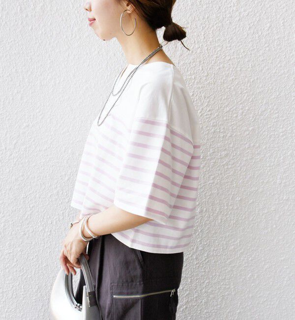 SHIPS for women「〈手洗い可能〉オーガニック 綿 ボーダー ショート スリーブ」|Tシャツ・カットソー|