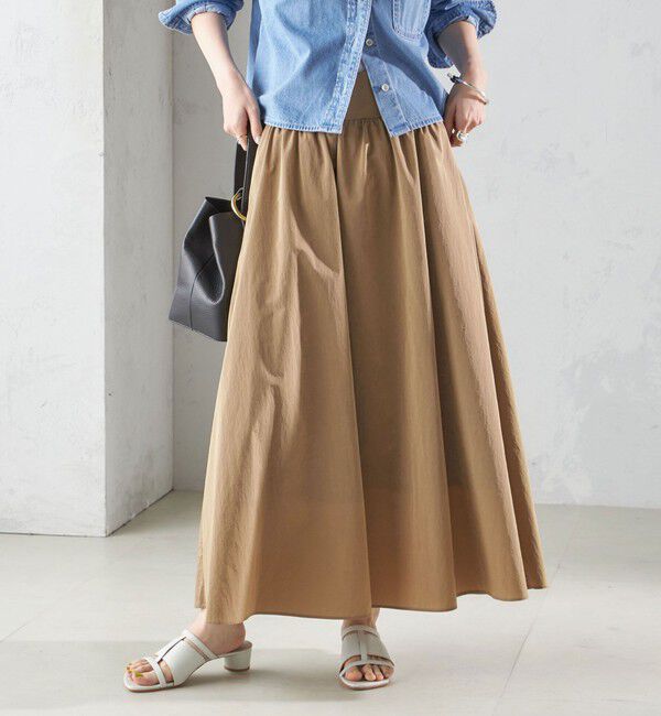 SHIPS for women「〈洗濯機可能〉LIMONTA EAST ビンテージ タフタ ギャザー スカート」|フレア|ベージュ