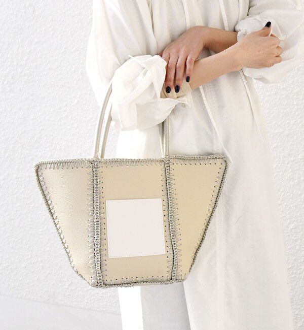 SHIPS any「SHIPS any: ステッチ エンブロイダリー ポケット トートバッグ」|トートバッグ|オフホワイト