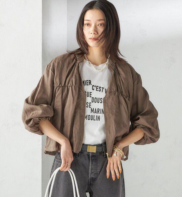 SHIPS for women「〈手洗い可能〉バック ギャザー リネン ジップ ブルゾン」|ブルゾン・スタジャン|