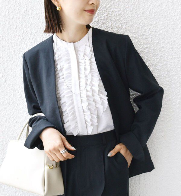 SHIPS for women「〈手洗い可能〉FUNCTIONAL カラーレス ジャケット（セットアップ対応）」|ノーカラージャケット|