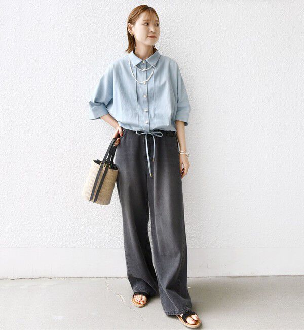 SHIPS for women「【WEB限定】〈手洗い可能〉デニム ライク タック 裾 ドロスト 羽織 シャツ」|シャツ・ブラウス|