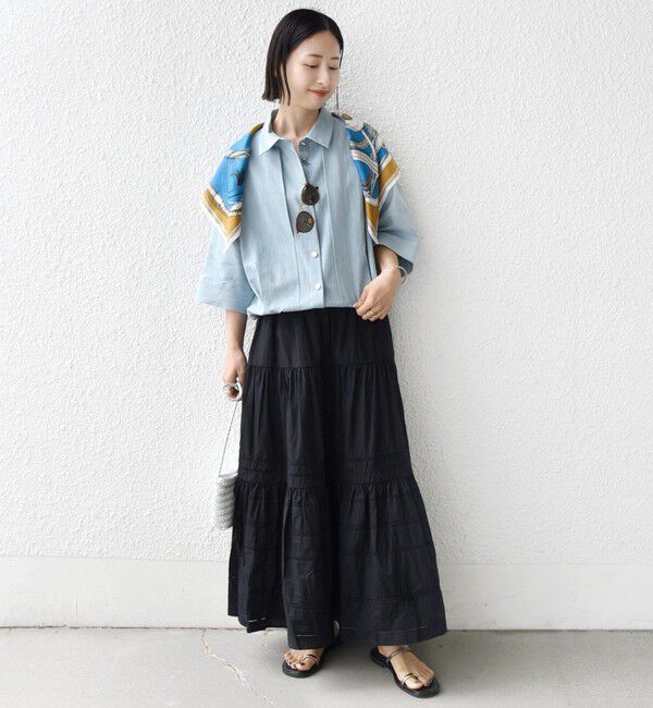 SHIPS for women「【WEB限定】〈手洗い可能〉デニム ライク タック 裾 ドロスト 羽織 シャツ」|シャツ・ブラウス|