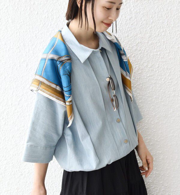 SHIPS for women「【WEB限定】〈手洗い可能〉デニム ライク タック 裾 ドロスト 羽織 シャツ」|シャツ・ブラウス|