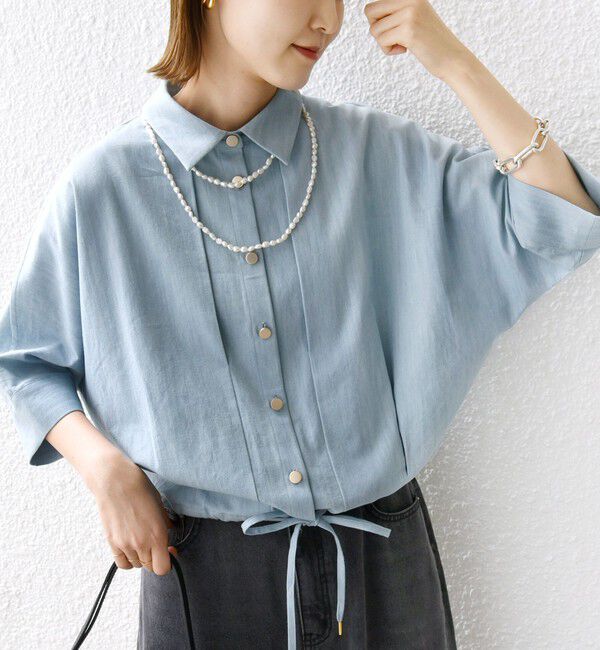 SHIPS for women「【WEB限定】〈手洗い可能〉デニム ライク タック 裾 ドロスト 羽織 シャツ」|シャツ・ブラウス|
