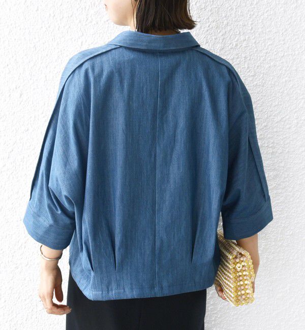 SHIPS for women「【WEB限定】〈手洗い可能〉デニム ライク タック 裾 ドロスト 羽織 シャツ」|シャツ・ブラウス|
