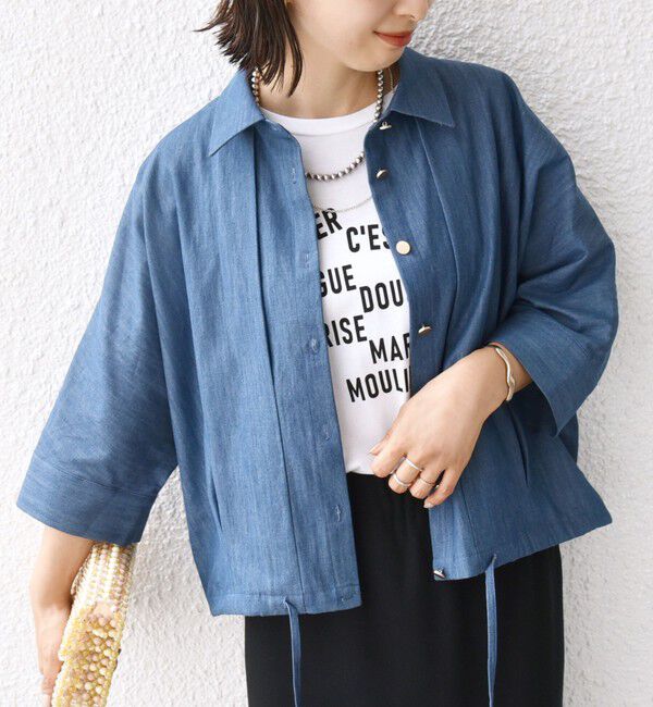 SHIPS for women「【WEB限定】〈手洗い可能〉デニム ライク タック 裾 ドロスト 羽織 シャツ」|シャツ・ブラウス|