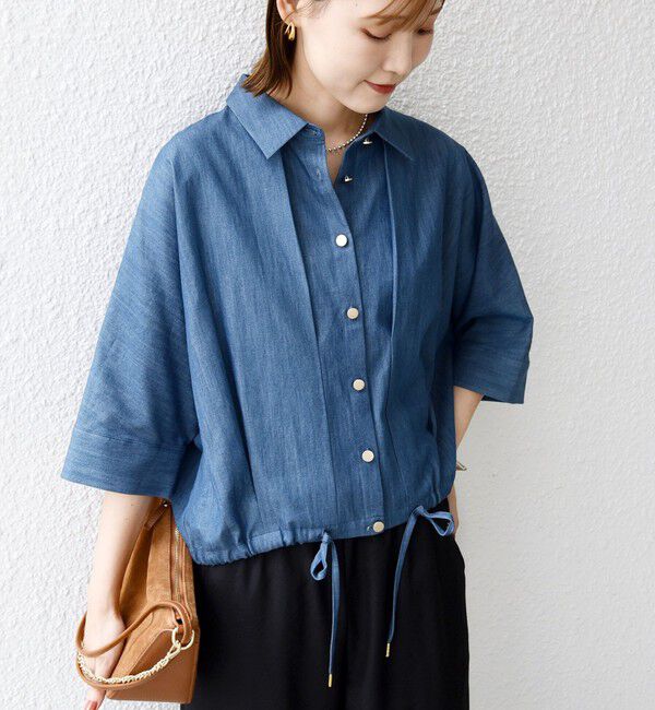 SHIPS for women「【WEB限定】〈手洗い可能〉デニム ライク タック 裾 ドロスト 羽織 シャツ」|シャツ・ブラウス|