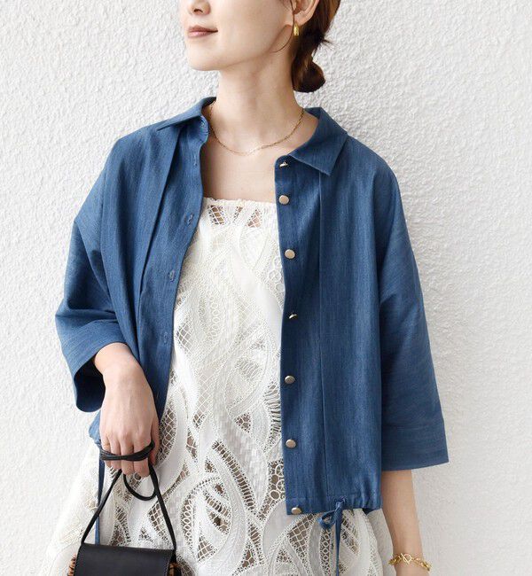 SHIPS for women「【WEB限定】〈手洗い可能〉デニム ライク タック 裾 ドロスト 羽織 シャツ」|シャツ・ブラウス|