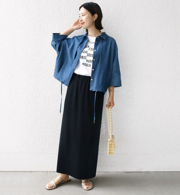 SHIPS for women「【WEB限定】〈手洗い可能〉デニム ライク タック 裾 ドロスト 羽織 シャツ」|シャツ・ブラウス|