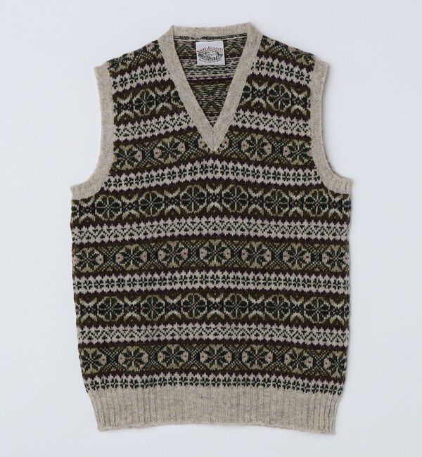 SHIPS「JAMIESONS KNITWEAR: FAIRISLE VEST」|ベスト・ジレ|ベージュ