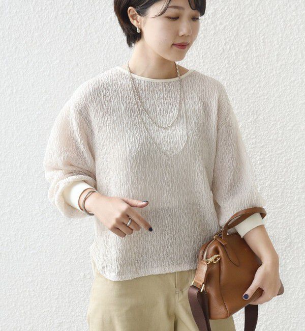 SHIPS for women「〈手洗い可能〉ランダム ブルーゼ 袖 タック プルオーバー」|Tシャツ・カットソー|