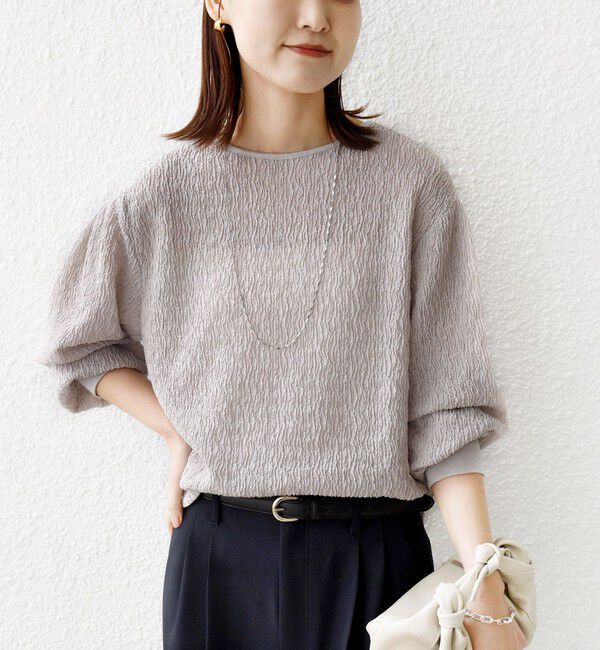 SHIPS for women「〈手洗い可能〉ランダム ブルーゼ 袖 タック プルオーバー」|Tシャツ・カットソー|ベージュ