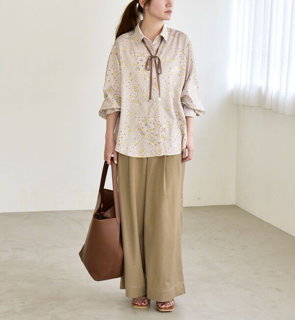 quaranciel「quaranciel:〈洗濯機可能〉ドット フラワー プリント リボンタイ シャツ」|シャツ・ブラウス|
