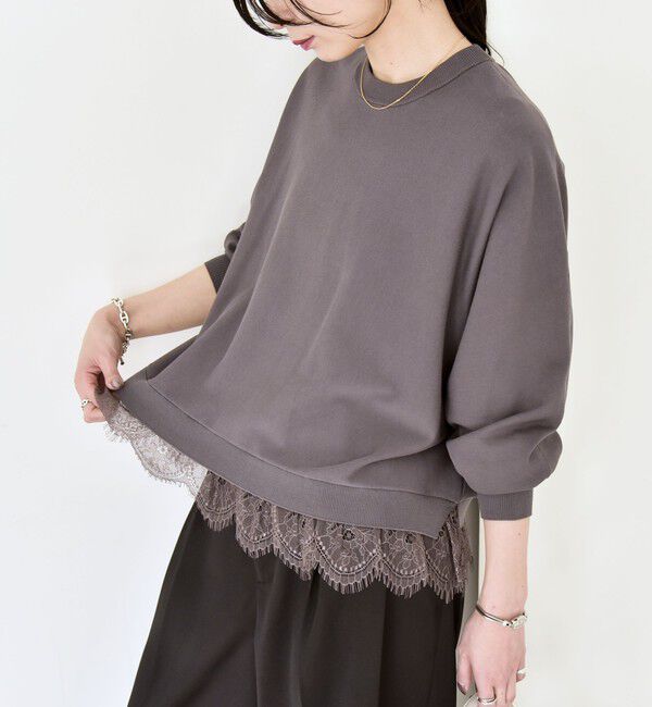 quaranciel「quaranciel:〈手洗い可能〉レースヘム ドルマン ニット プルオーバー」|ニット・セーター|