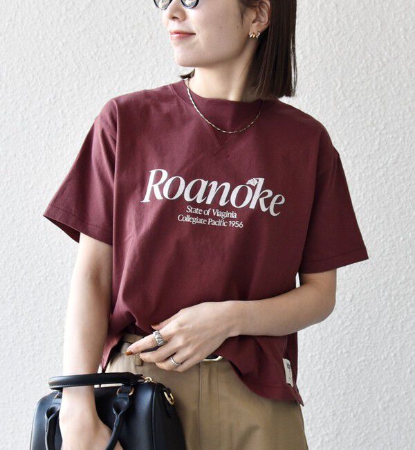 SHIPS any「【SHIPS any別注】Collegiate Pacific:〈洗濯機可能〉V ガゼット プリント & 刺繍 Tシャツ」|Tシャツ・カットソー|