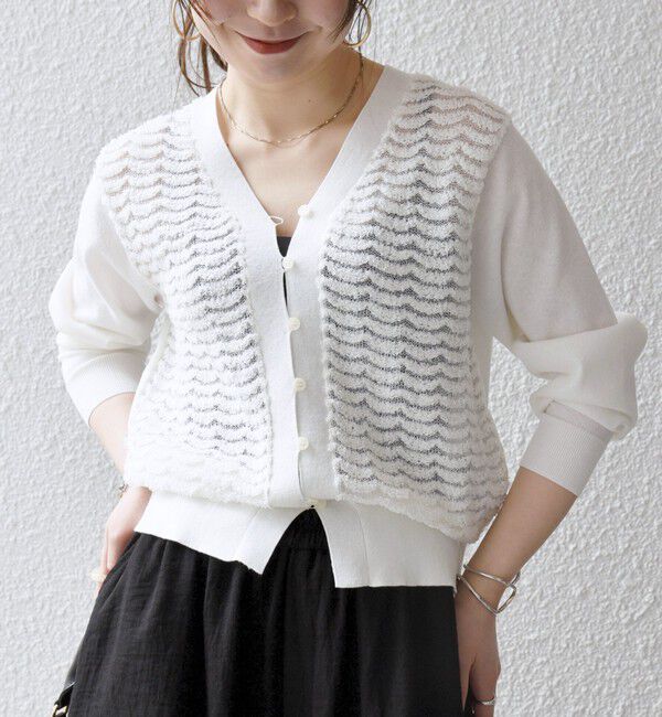 SHIPS any「《予約》SHIPS any:〈手洗い可能〉シアー ジャカード コンパクト カーディガン」|カーディガン|