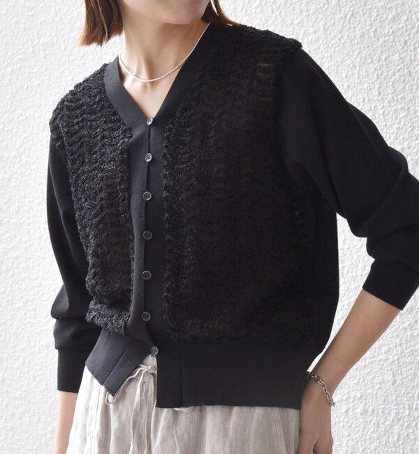 SHIPS any「《予約》SHIPS any:〈手洗い可能〉シアー ジャカード コンパクト カーディガン」|カーディガン|ブラック