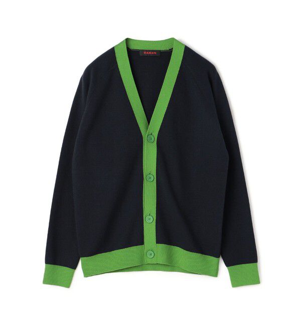 CABaN「CABaN コットンカシミヤ バイカラーVネックカーディガン」|カーディガン|68ネイビー&times;グリーン