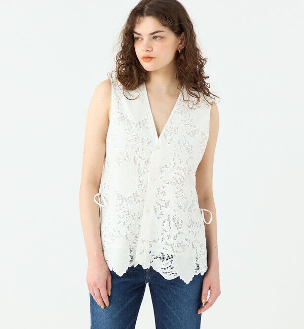 SOULEIADO「コットンエンブロイダリー Vカラージレ」|ベスト・ジレ|