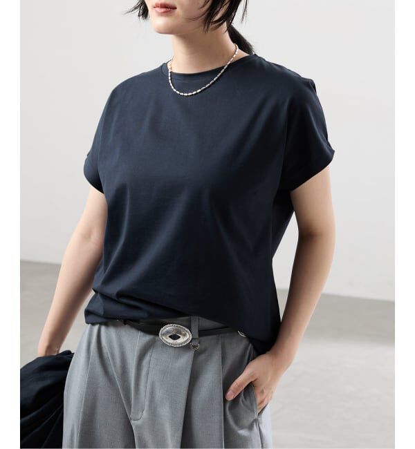 IENA「ATON/エイトン SUVIN 60/2 CAP SLEEVE Tシャツ」|Tシャツ・カットソー|ネイビー