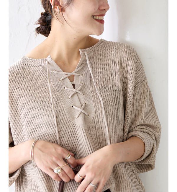 JOURNAL STANDARD「メッシュレースアップニット」|ニット・セーター|ベージュ