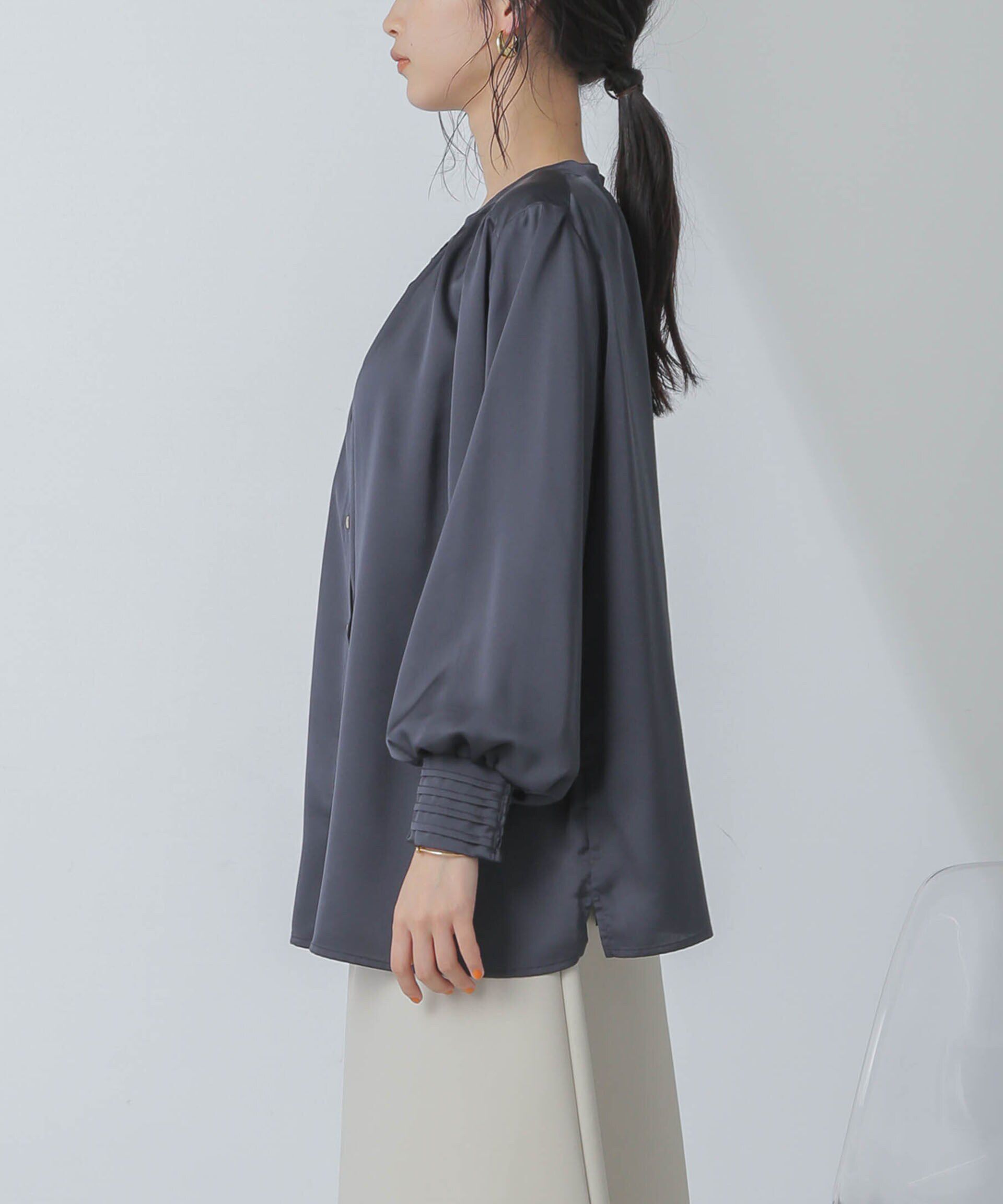 nano･universe「前後2wayサテンギャザーブラウス(セットアップ可)」|シャツ・ブラウス|
