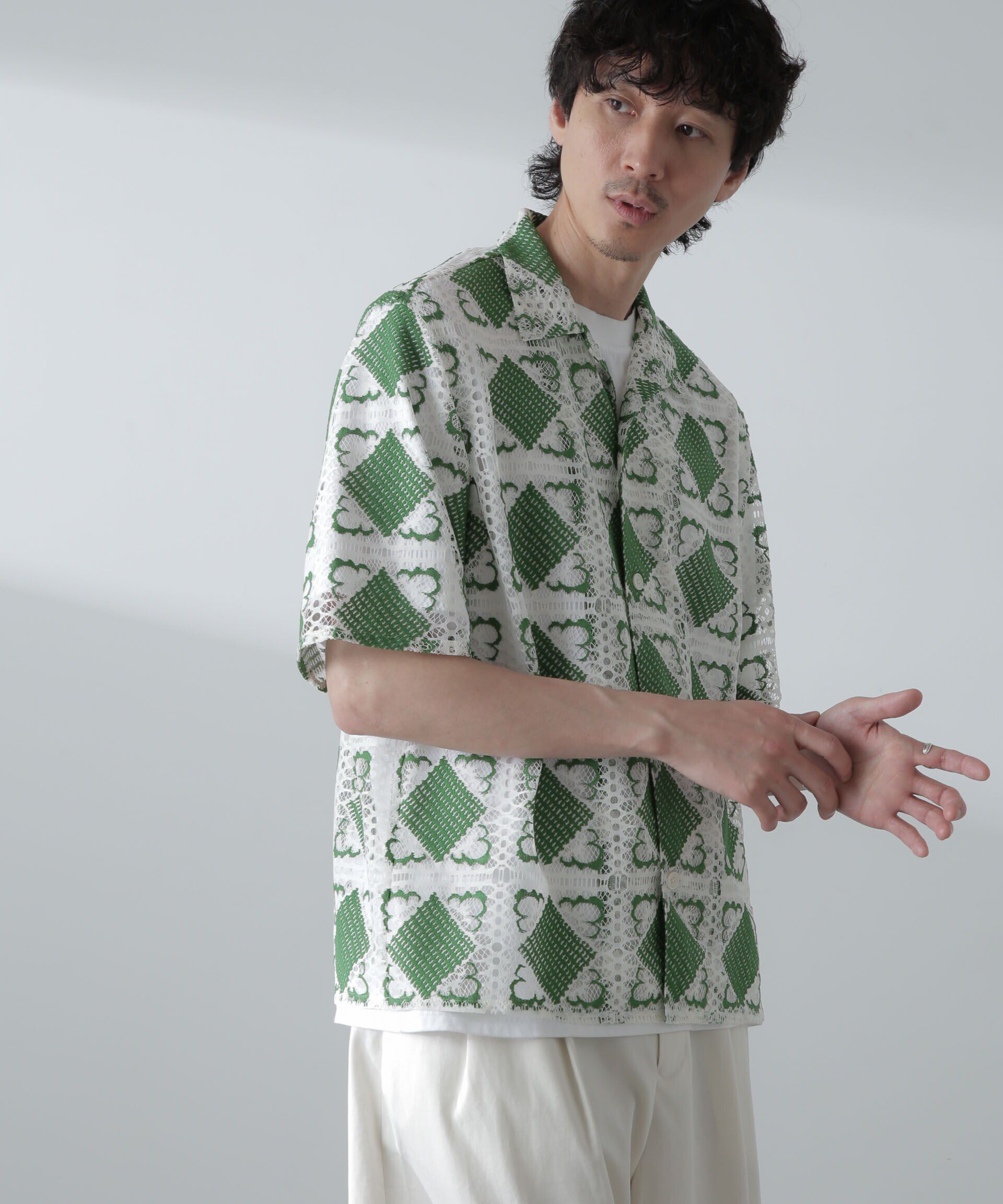 nano･universe「カットブローシェレースオープンカラーシャツ」|シャツ・ブラウス|