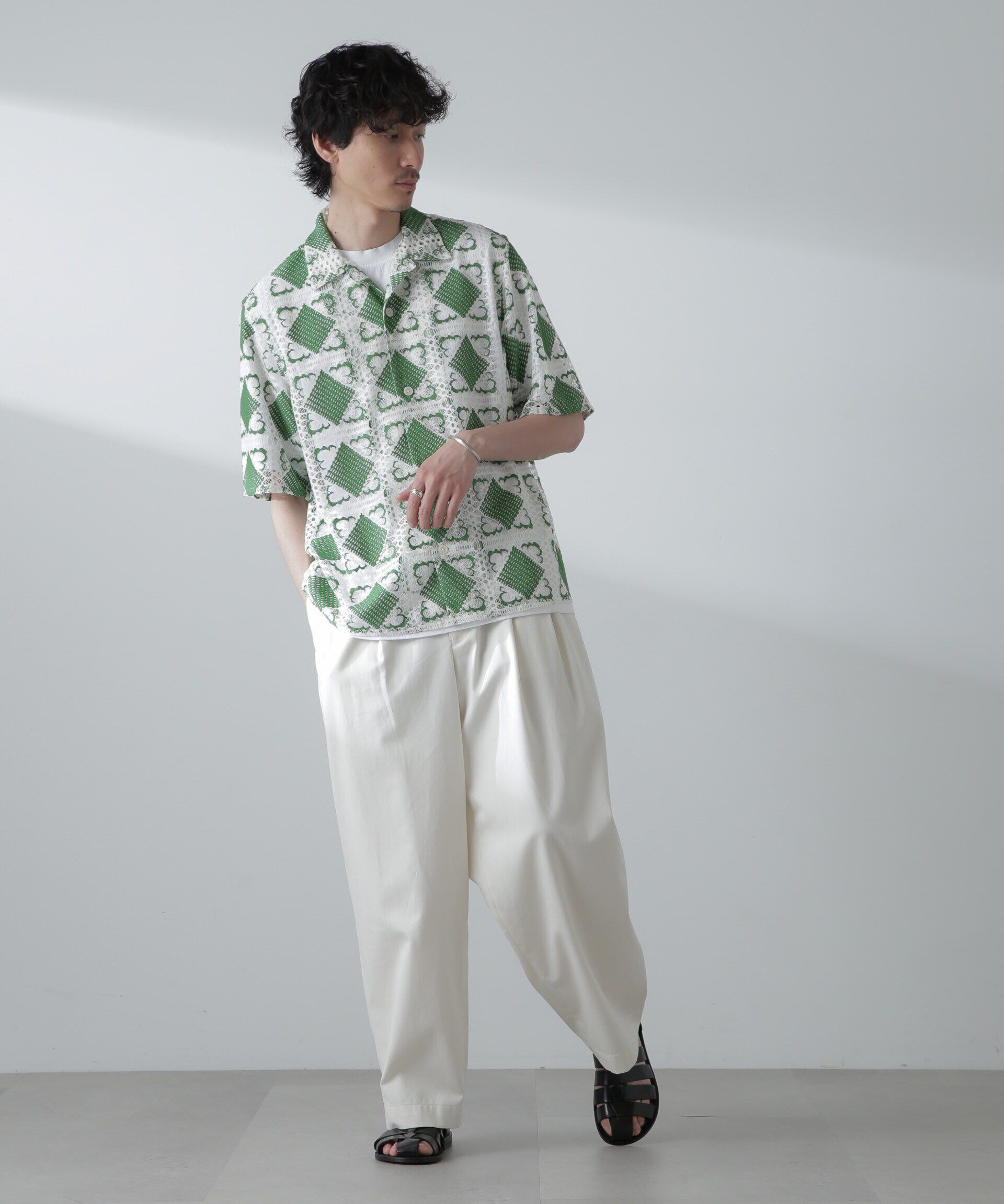 nano･universe「カットブローシェレースオープンカラーシャツ」|シャツ・ブラウス|