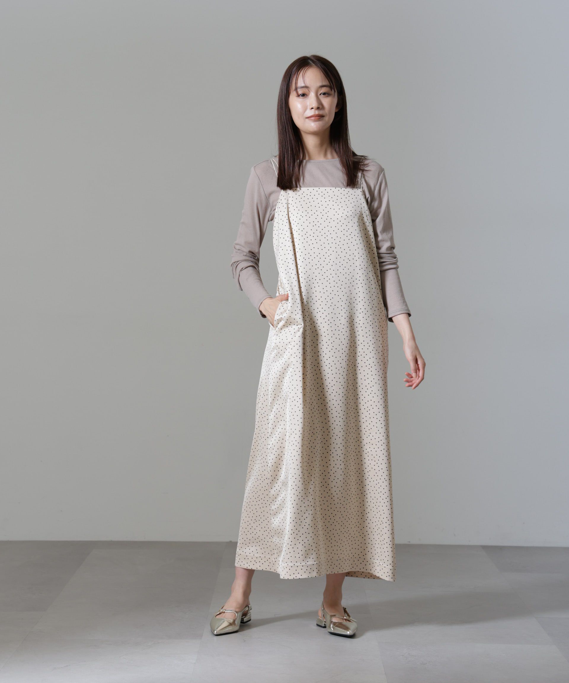 nano･universe「ドットプリントサテンキャミワンピース」|ワンピース|