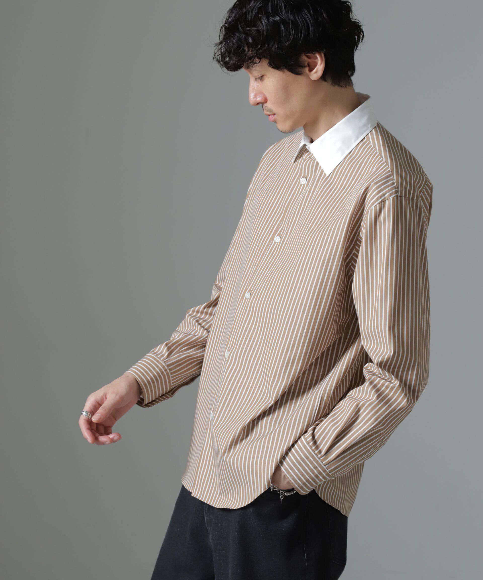 nano･universe「セミワイドストライプクレリックシャツ」|シャツ・ブラウス|パターン1