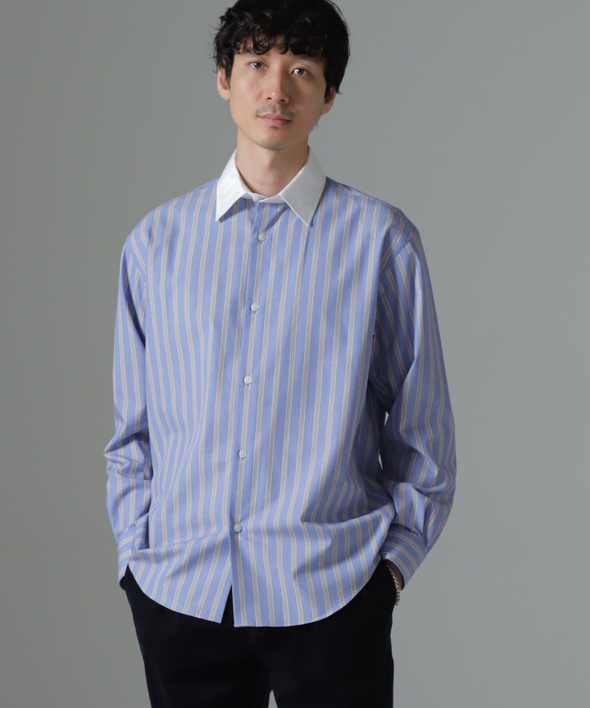 nano･universe「セミワイドストライプクレリックシャツ」|シャツ・ブラウス|パターン21