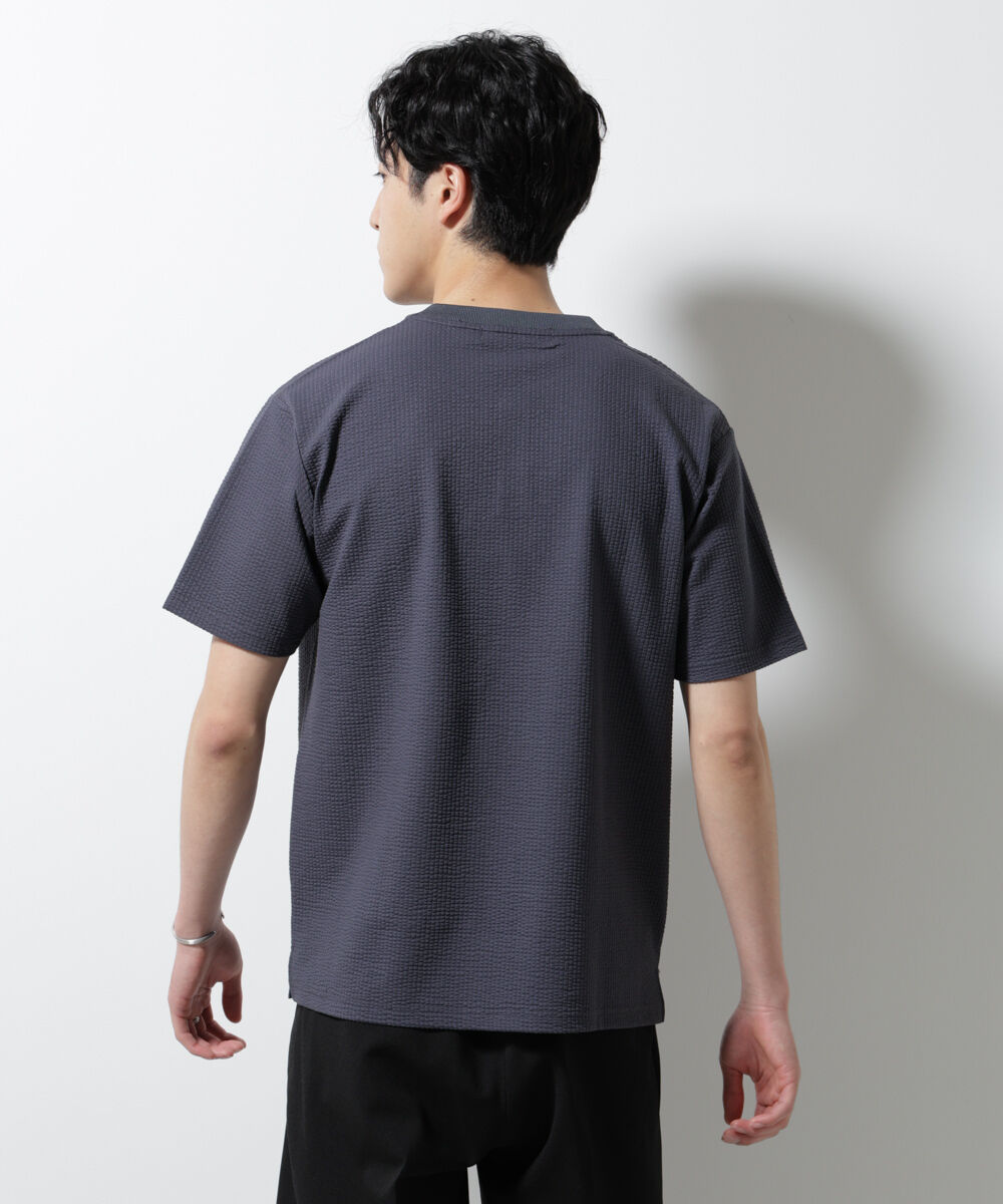 nano･universe「ジャージーサッカーヘンリーネックTシャツ 半袖」|Tシャツ・カットソー|